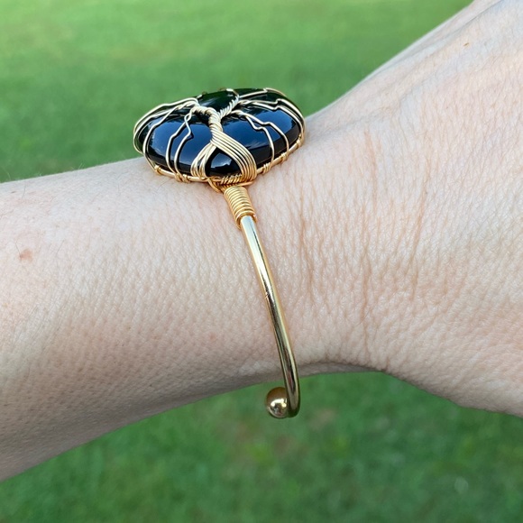 Genuine Black Onyx gemstone Heart Bracelet tree of life wire wrapped bracelet - Picture 7 of 12